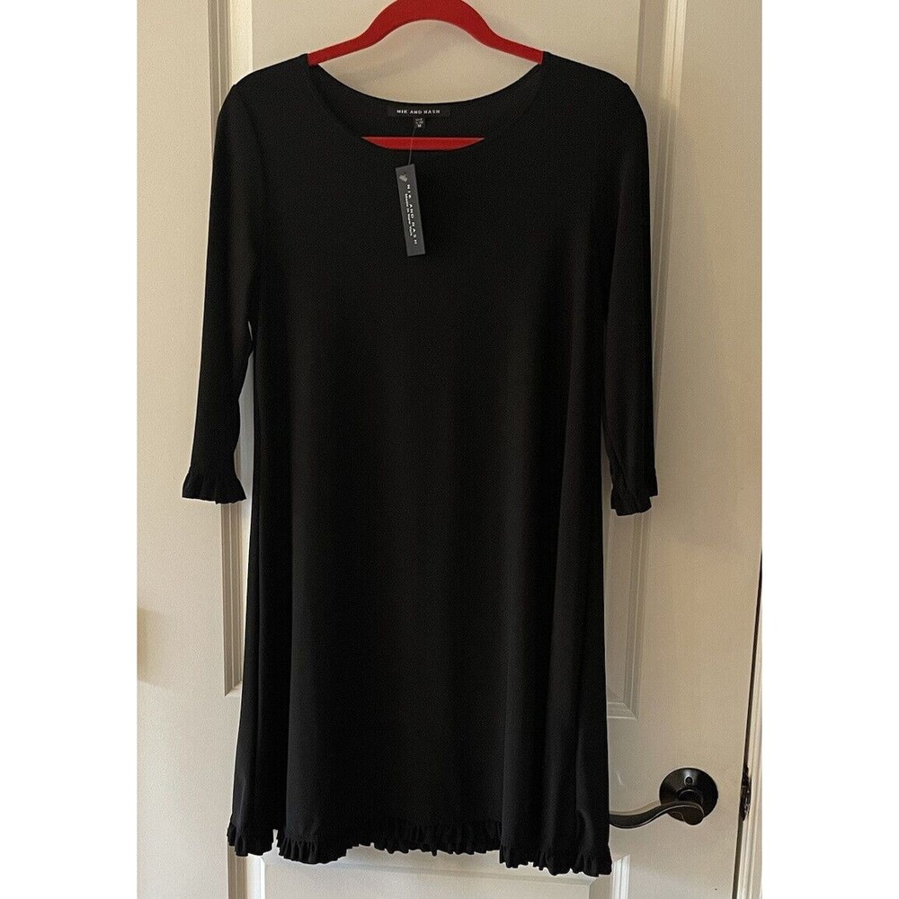 Nik And Nash Medium Black Dress 3/4  Ruffle Sleeve Trim Ruffle Hem Party H33